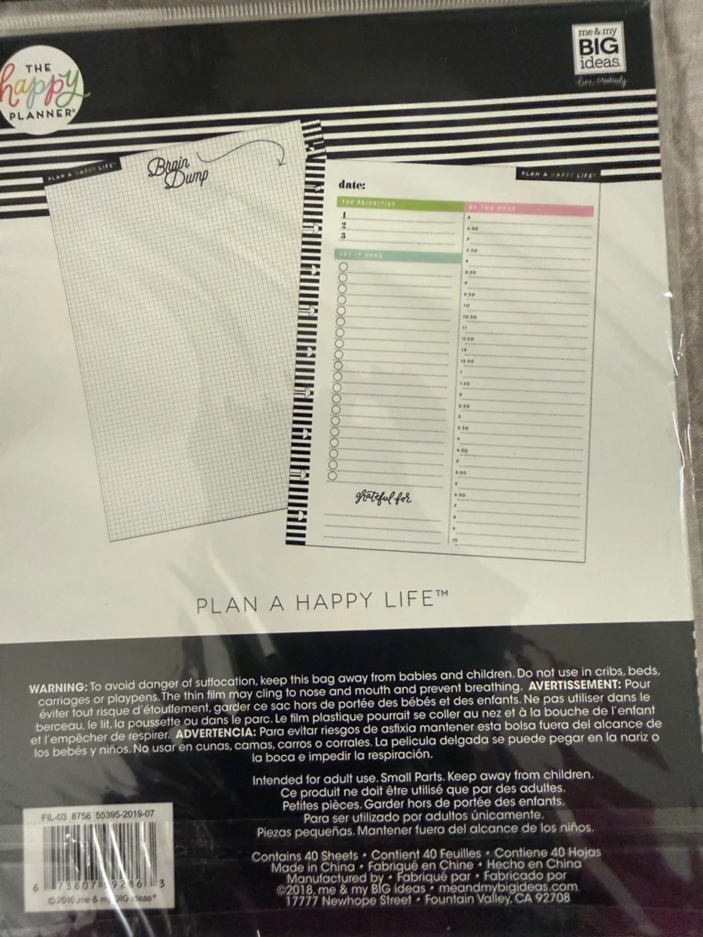 The Happy Planner Daily Pages - 40 Sherts White with Green & Pink Accents
